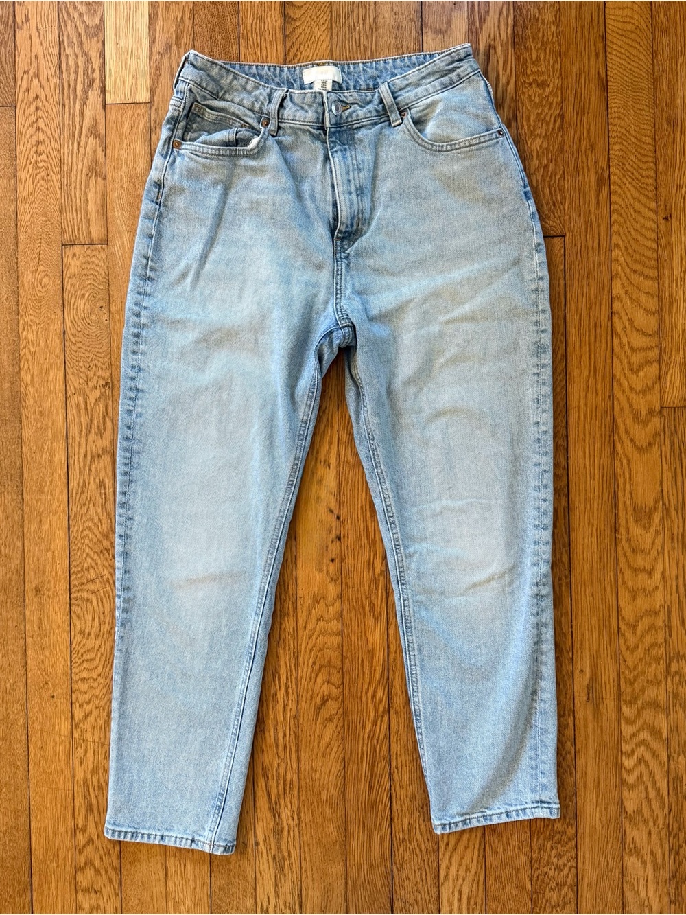 H&M Mom Slim-Fit High-Waist Ankle Jeans Light Denim Blue 10 Cotton/Elastane